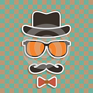 Hipster's hat, glasses, moustache