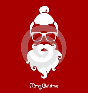 Hipster Santa Claus, Party, Greeting Card, Banner, Sticker, Hipster Style. Topknot Hairstyle.