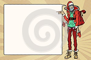 Hipster Santa Claus specifies sideways, the comic book bubble