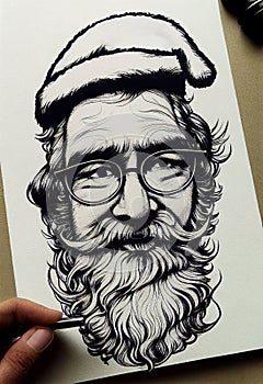 Hipster santa design with  black and white illustation