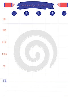 Hipster School schedule design template with elements. Vector template. Calendar Daily planner. Paper sheet.