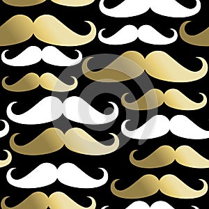 Hipster seamless pattern mustache man gold icon