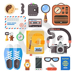 Hipster set. Flat vector