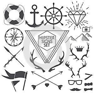 Hipster signs and symbols set with anchor