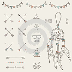 Hipster sketch style elements set for retro design.