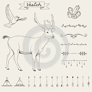 Hipster sketch style elements set for retro design.