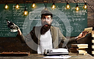 Hipster is solving math exam, Conference training planning learning business coaching concept, Desire to help should be