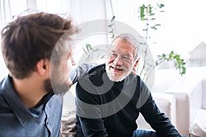 Hipster son and his senior father at home.