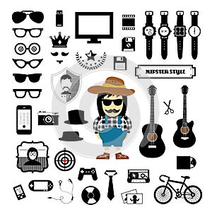 Hipster style elements and icons set