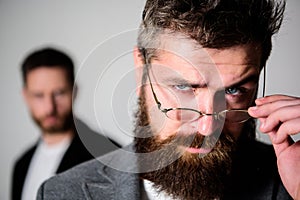 Hipster style and fashion. Hipster eyeglasses. Man handsome bearded hipster wear eyeglasses. Eye health and sight