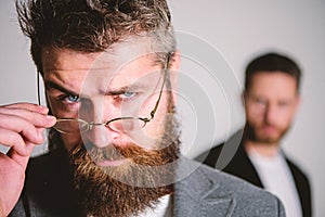 Hipster style and fashion. Hipster eyeglasses. Man handsome bearded hipster wear eyeglasses. Eye health and sight