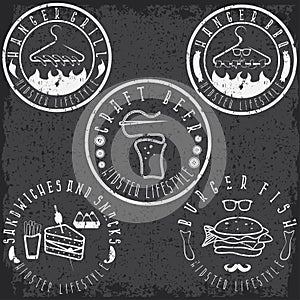 Hipster style food labels grunge vintage set