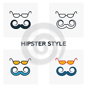 Hipster Style icon set. Four elements in diferent styles from barber shop icons collection. Creative hipster style icons filled,