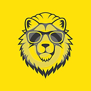 Hipster Style Lion Head Logo in Glasses. Vector