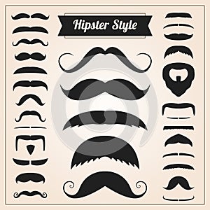 Hipster style mustache vector set