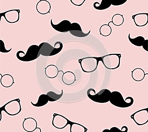 Hipster style pattern, glasses and mustaches. vect photo