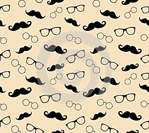 Hipster style pattern, glasses and mustaches. vect photo