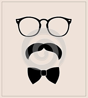 Hipster style set bowtie, glasses and mustaches. vector abstract illustration background photo
