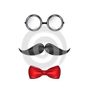 Hipster symbolic of a man face, glasses, mustache and bow-tie, i