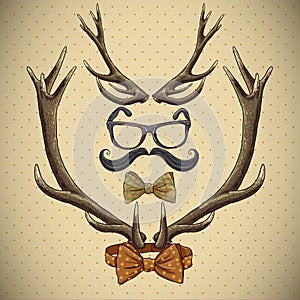 Hipster vintage background with deer antlers