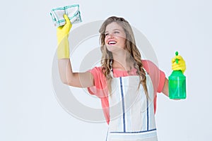 Hipster woman cleaning