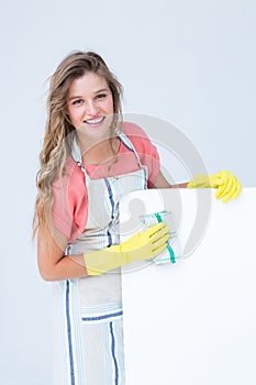 Hipster woman cleaning poster