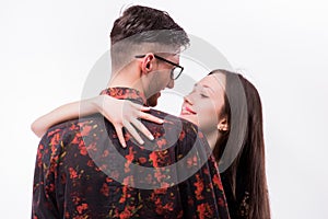 Hipster woman embracing her hipster boyfriend