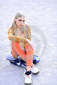 Hipster woman with fashion makeup. Fashion portrait of woman. Beauty and fashion look of vogue model. Hip hop girl with