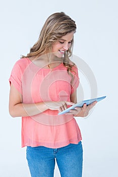 Hipster woman holding tablet pc