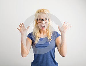 Hipster woman showing her excitement