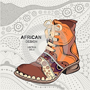 Hipster youth shoes. Ethnic boot. African design. Vector illustration