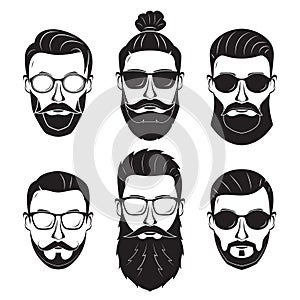 Hipsters bearded men with different hairstyles mustaches beards