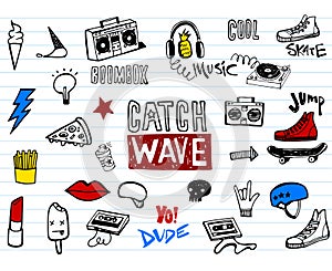 Hipsters teens doodle set