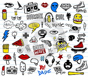 Hipsters teens doodle set