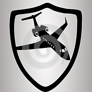 Hiqh quality shield with airplain in suit pictogram icon for web