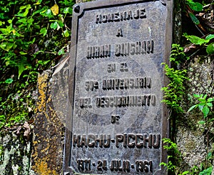 Commemorative plaque discovery of Machu Picchu by American archaeologist Hiram Bingham III-10 photo