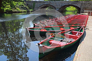 Hire boats & bridge, river Nidd, Knaresborough, UK