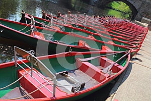 Hire boats on river Nidd, Knaresborough, UK