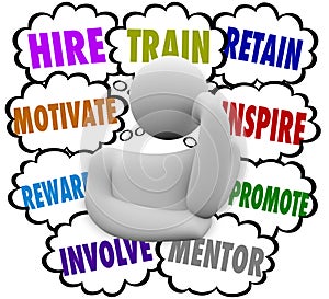 Hire Train Motivate Reward Inspire Retain Thought Clouds Keep Em photo