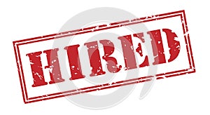 Hired stamp on white background