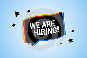 We are hiring banner with chromatic cmyk color distortion, blur effect.