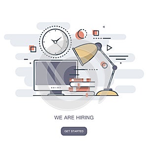 We are hiring concept. Find the right person for the job. Flat vector