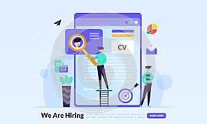 We are hiring concept, online Job Interview, online recruitment, finding professional skill, landing page template for banner,