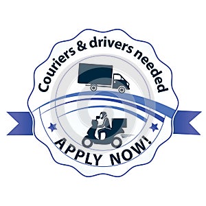 We are hiring, Couriers and drivers wanted, Apply now! - printable stamp