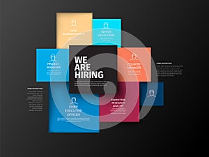 We are hiring dark minimalistic flyer template with squares containing position names