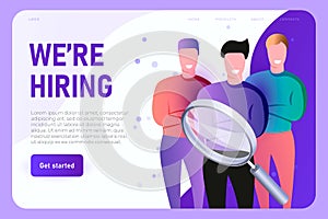 We are hiring. Employees finding illustration concept. Workers search