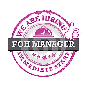 We are hiring FOH front of the house manager - purple printable lable