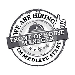 We are hiring front of the house manager - dark gray printable lable