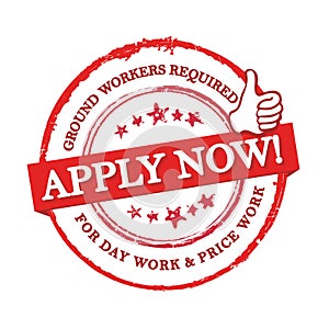 We are hiring ground workers - red stamp / label for print