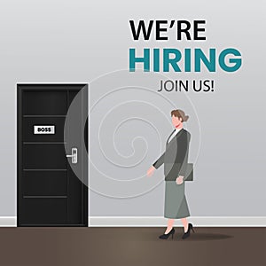 We are hiring, join us. Business hiring and recruitment vector illustration